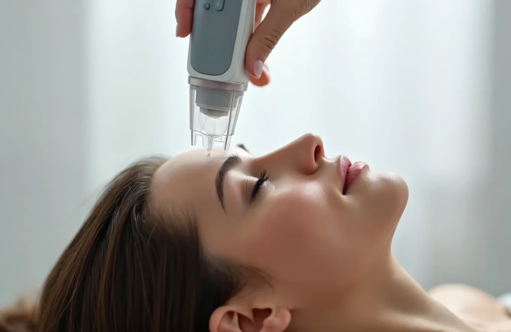 Woman is receiving Microneedling treatment at Jules Aesthetics in Floral Park, NY
